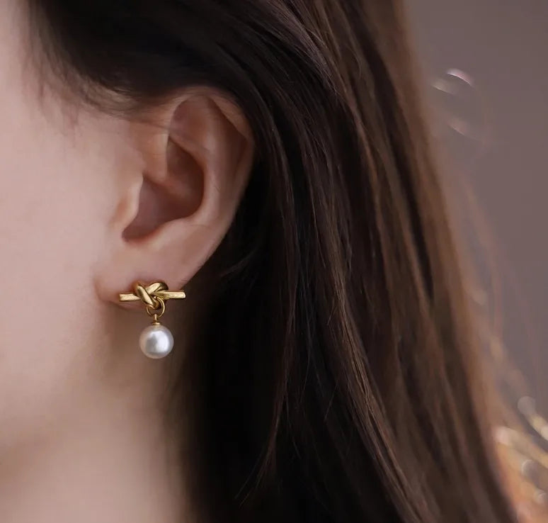 Pearl Knot Twist Earrings
