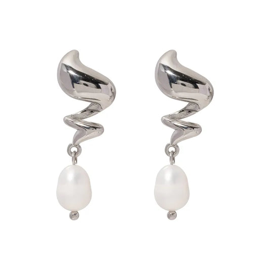 Twist Pearl Earrings - Silver