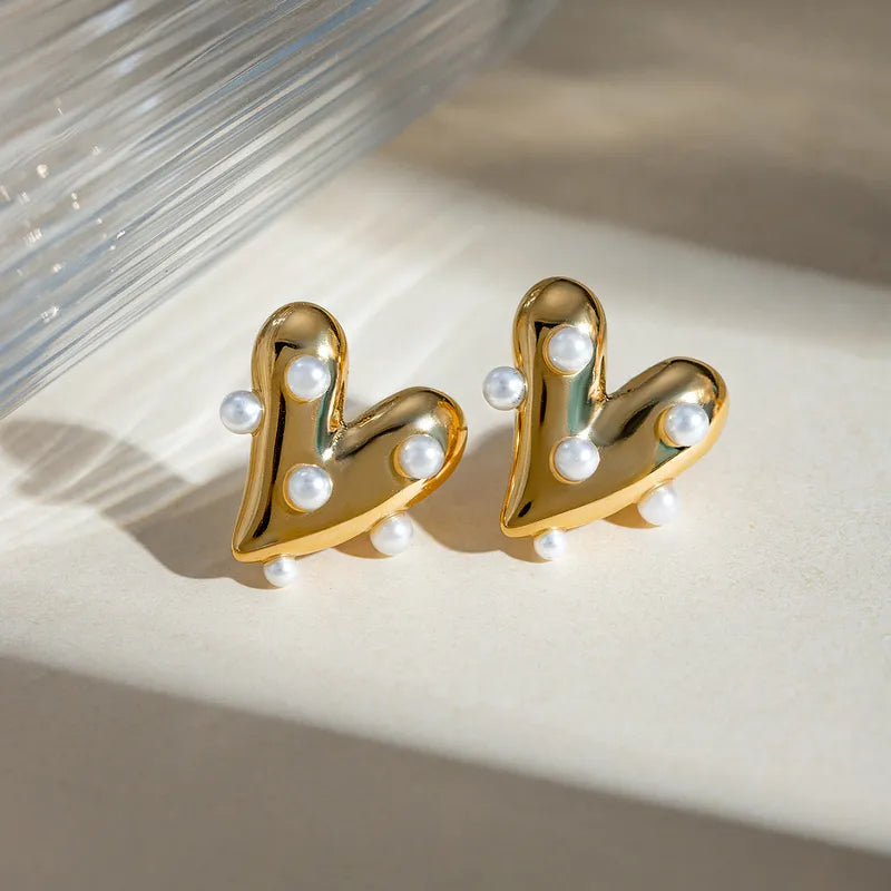 Pearl Heart Stud Earrings