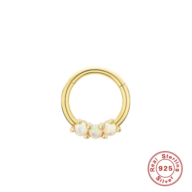 Gold Opal Cartilage Hoop || Sterling Silver