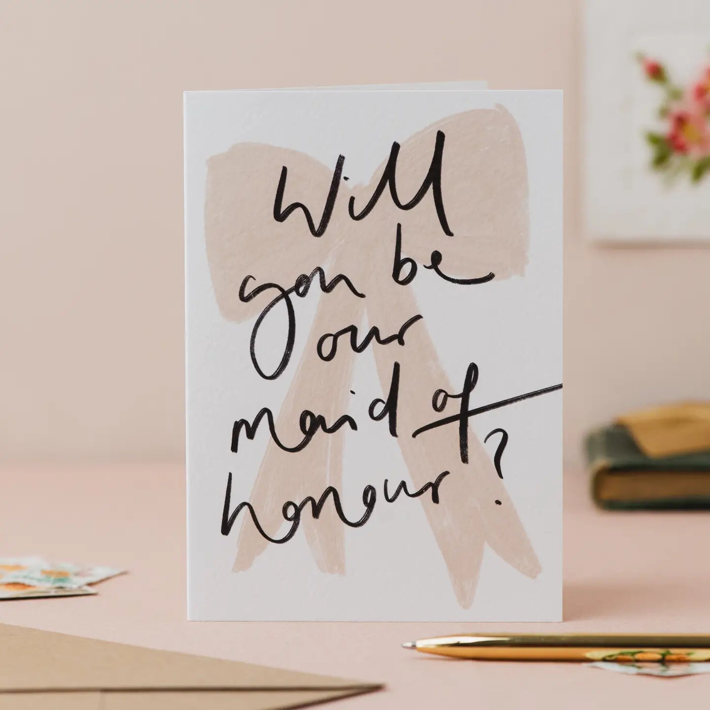 Will You Be Our Maid of Honour? - Bow Handwriting Wedding Card