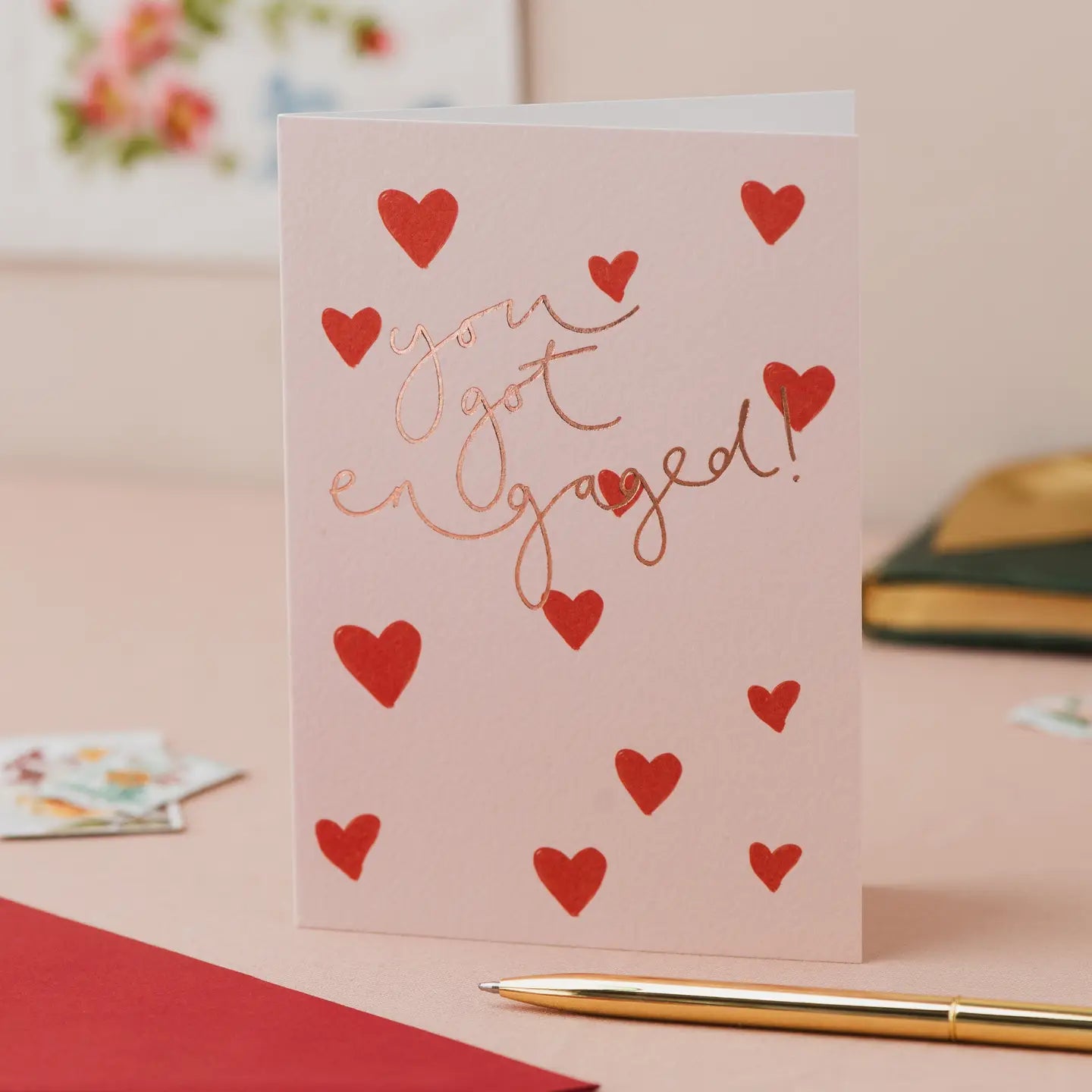 You Got Engaged - Hearts Rose Gold Foil Card