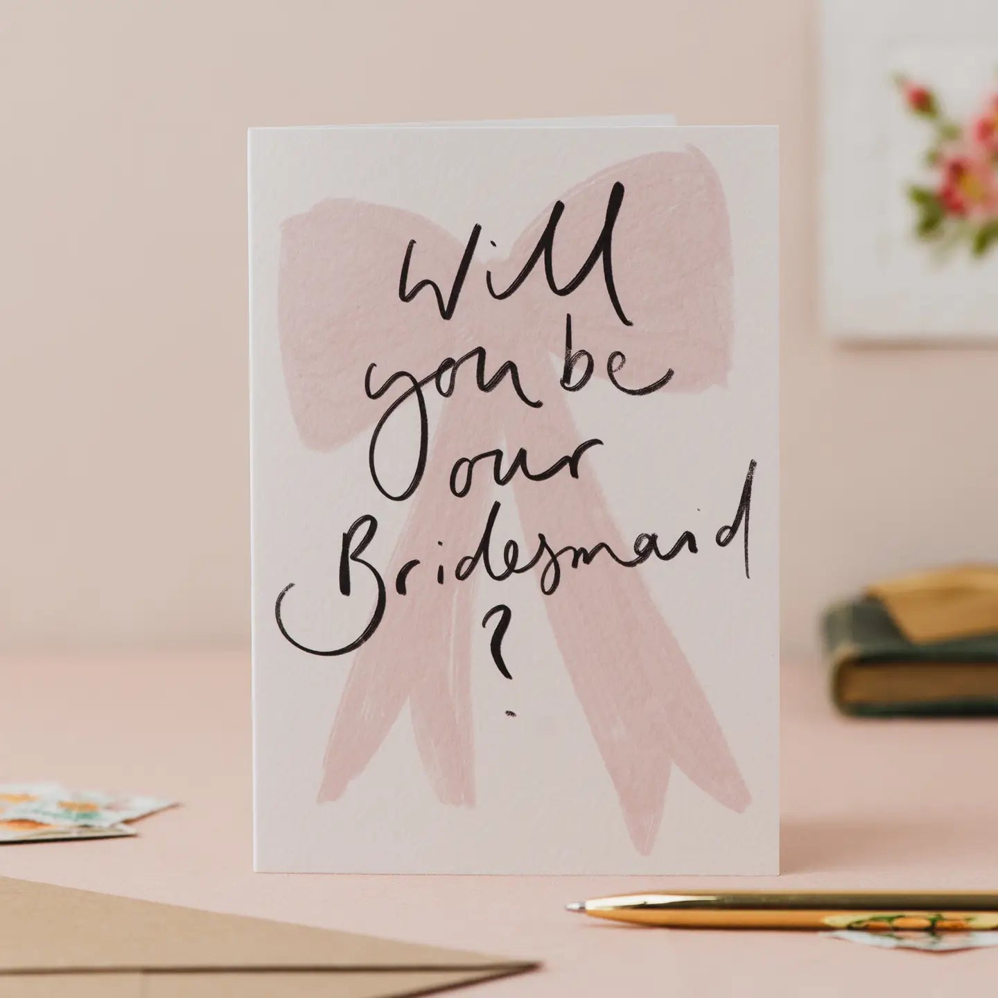 Will You Be Our Bridesmaid? - Bow Handwriting Wedding Card