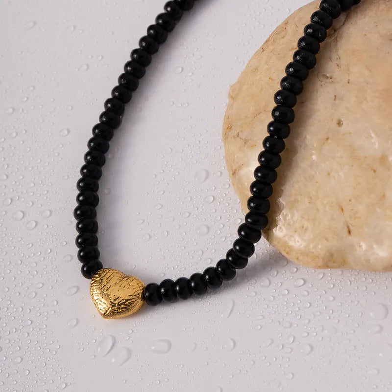 Black Heart Beaded Necklace