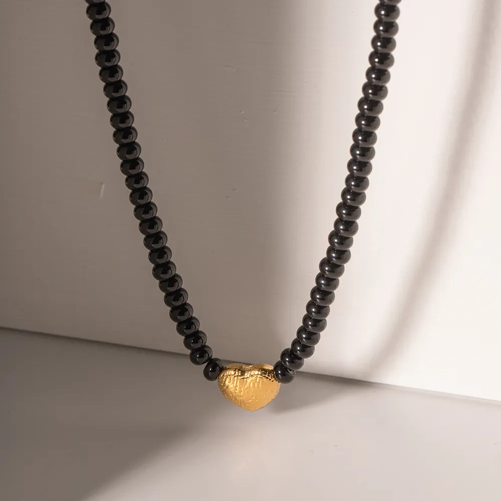 Black Heart Bead Necklace