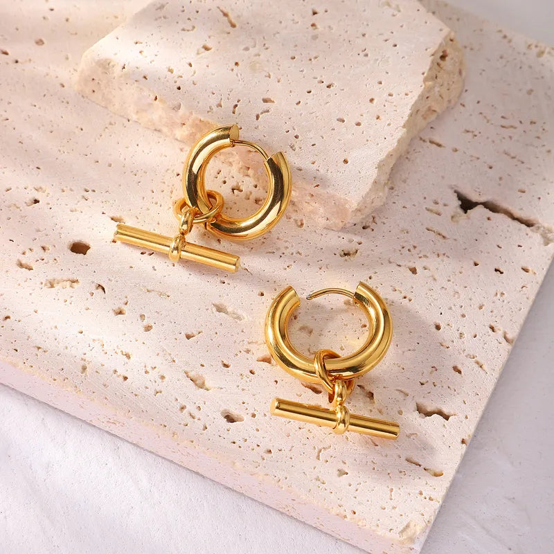 Gold T-Bar Hoop Earrings