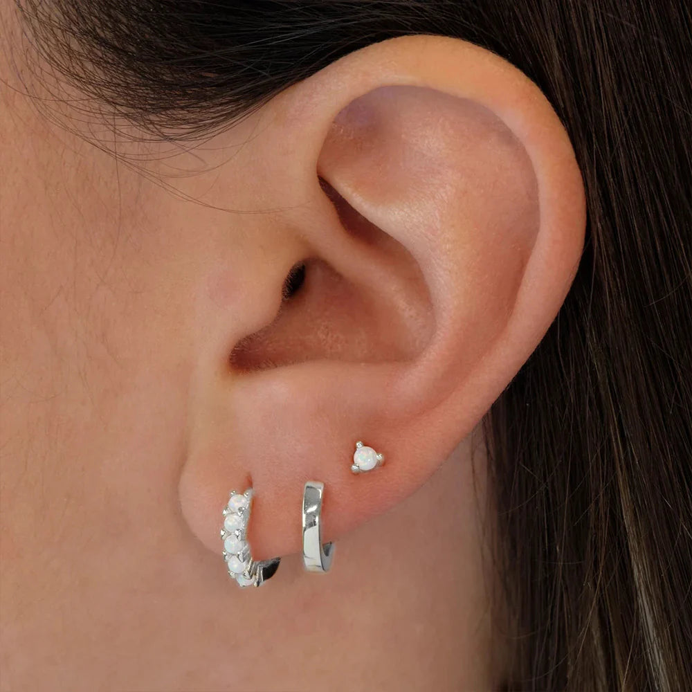 Opal Silver Huggie & Stud Earring Set