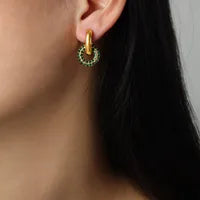 AMY GOLD/GREEN CZ HOOPS