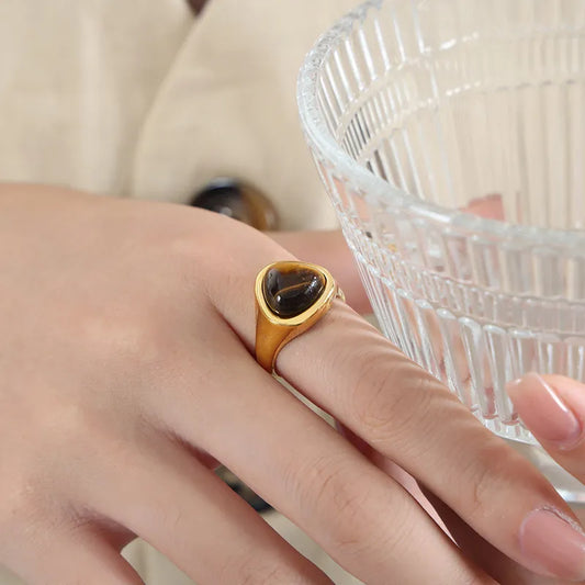 Triangle Tiger Eye Ring - Gold