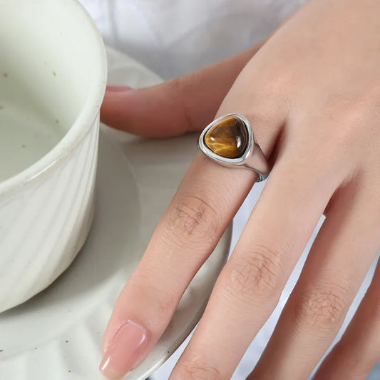 Triangle Tiger Eye Ring - Silver