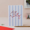 'Hip Hip Hooray' - Blue Stripe and Red Foil Lettering Card